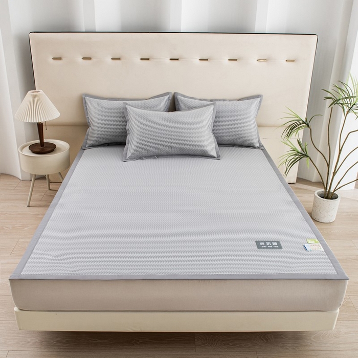 91家纺网 家纺一手货源 找家纺 尚品凤凰 2025新款凉感冰丝席三件套 抗菌波浪纹-灰