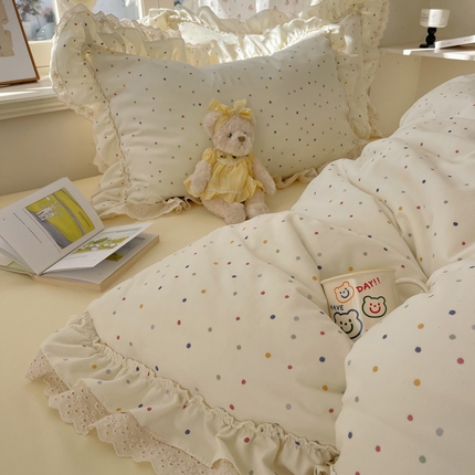 91家纺网 家纺一手货源 找家纺 （总）轻奢坊 2025新款双层纱双层蕾丝花边四件套