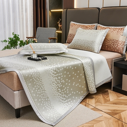 91家纺网 家纺一手货源 找家纺 悦织湾家纺2025新款三明治碳光提花冰藤席三件套2025新款夏凉席冰丝席子藤席轻奢时尚电商直播热销款 波点-灰