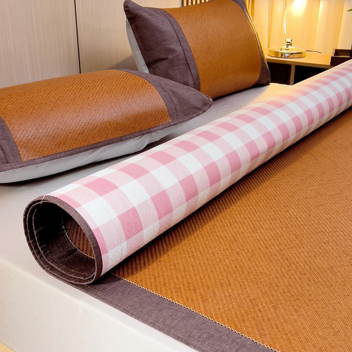 91家纺网 家纺一手货源 找家纺 梵赫 2025新款夏季成人凉感藤席凉席 简约-粉格