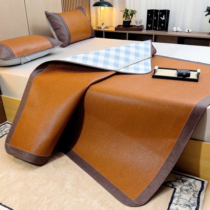 91家纺网 家纺一手货源 找家纺 梵赫 2025新款夏季成人凉感藤席凉席 简约-蓝格