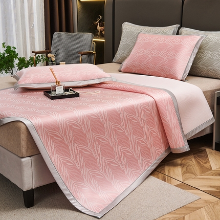 91家纺网 家纺一手货源 找家纺 悦织湾家纺2025新款三明治碳光提花冰藤席三件套2025新款夏凉席冰丝席子藤席轻奢时尚电商直播热销款 攀登-粉