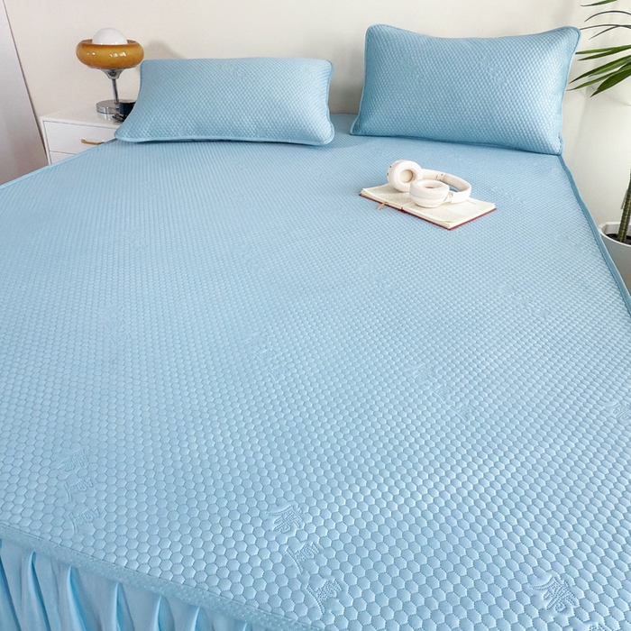 91家纺网 家纺一手货源 找家纺 许林2025新款凉豆豆床裙 北欧蓝