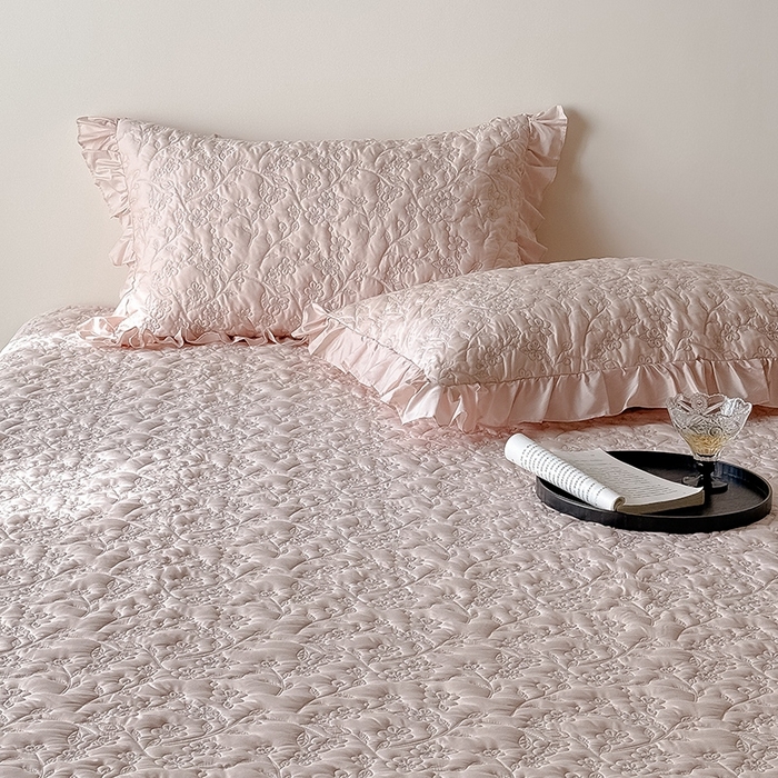 91家纺网 家纺一手货源 找家纺 佳汐蓝家纺2025春夏新品60天丝夹棉床盖多用 素客-桃喜粉