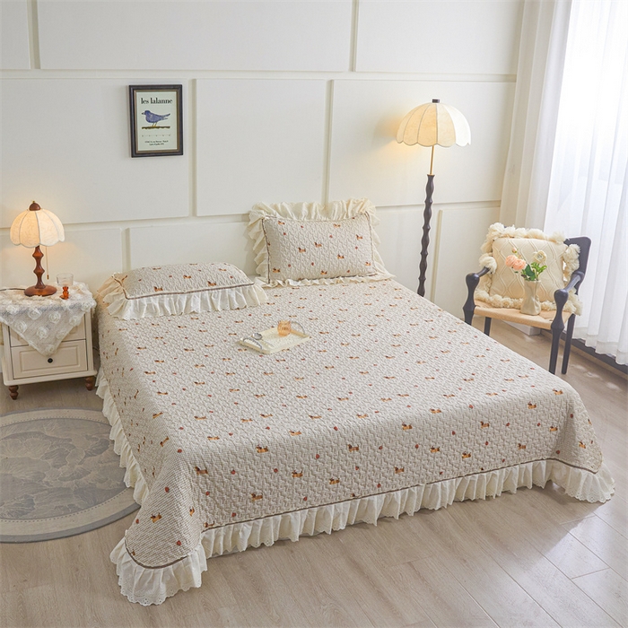 91家纺网 家纺一手货源 找家纺 恒爱家纺 2025新款全棉纯棉韩版印花床盖三件套 顽皮狗