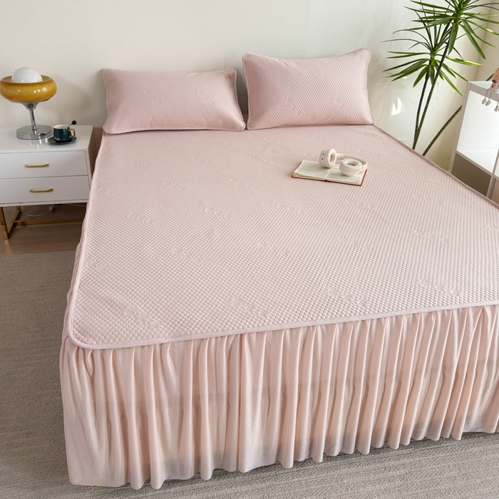 91家纺网 家纺一手货源 找家纺 许林2025新款凉豆豆床裙 北欧粉