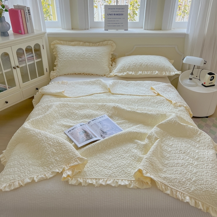 91家纺网 家纺一手货源 找家纺 乐卧家居 2026新款春夏轻氧自然系韩式透气薄款夏被空调被子-曼尼 曼尼-黄色