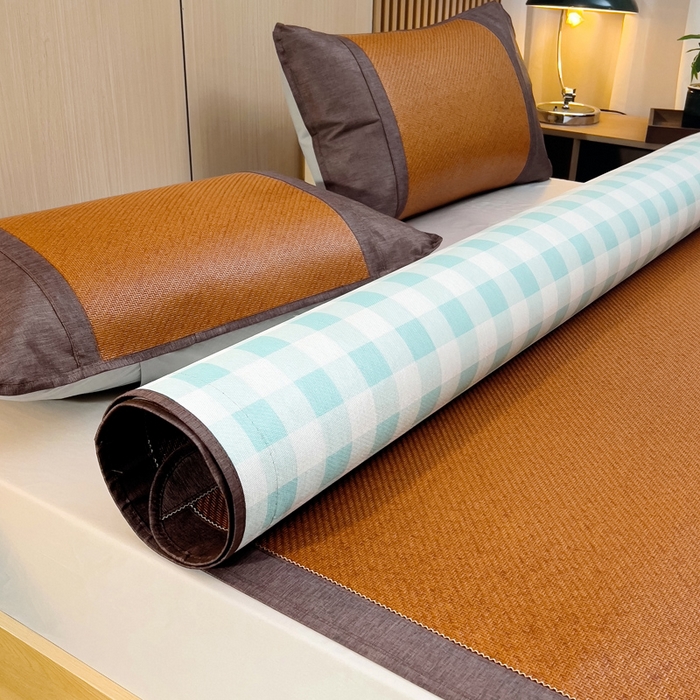 91家纺网 家纺一手货源 找家纺 梵赫 2025新款夏季成人凉感藤席凉席 简约-绿格