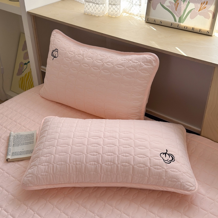 91家纺网 家纺一手货源 找家纺 云雀 2025新款A类加棉刺绣棉花床笠+盖毯 棉花盖毯-玉粉