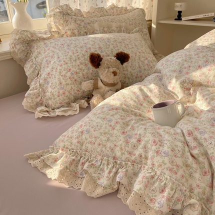 91家纺网 家纺一手货源 找家纺 （总）轻奢坊 2025新款双层纱双层蕾丝花边四件套