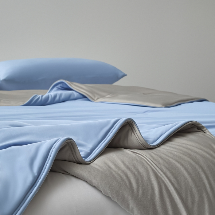 91家纺网 家纺一手货源 找家纺 欧邦 2025春夏新款Pro+深睡双面用锦纶夏被空调被 雾蓝