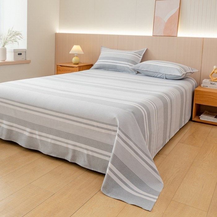 91家纺网 家纺一手货源 找家纺 居美良品 2025新款A类传统非遗手工粗布凉席三件套100%全棉色织床单 云锦-浅灰