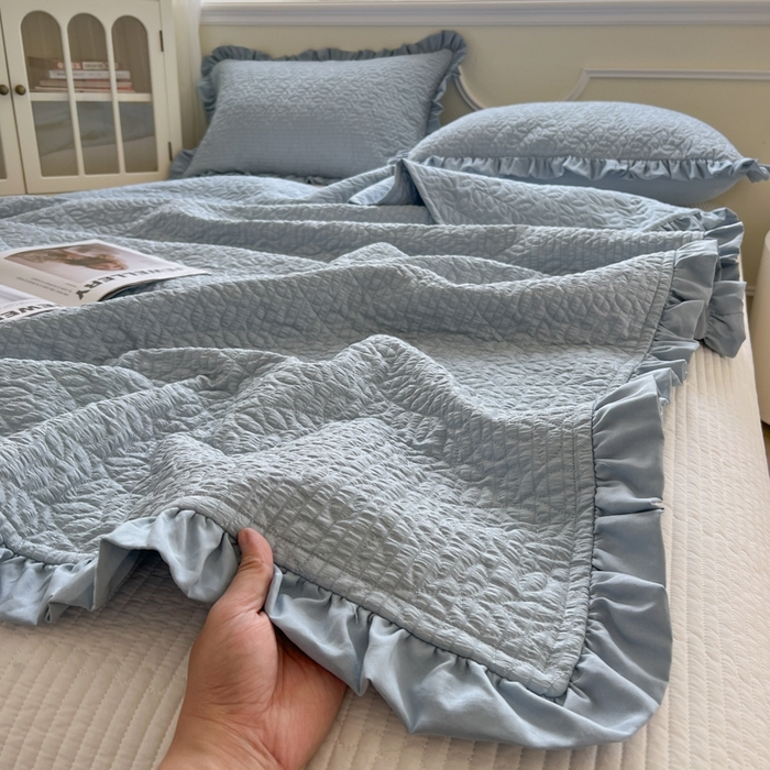 91家纺网 家纺一手货源 找家纺 乐卧家居 2026新款春夏轻氧自然系韩式透气薄款夏被空调被子-曼尼 曼尼-蓝色