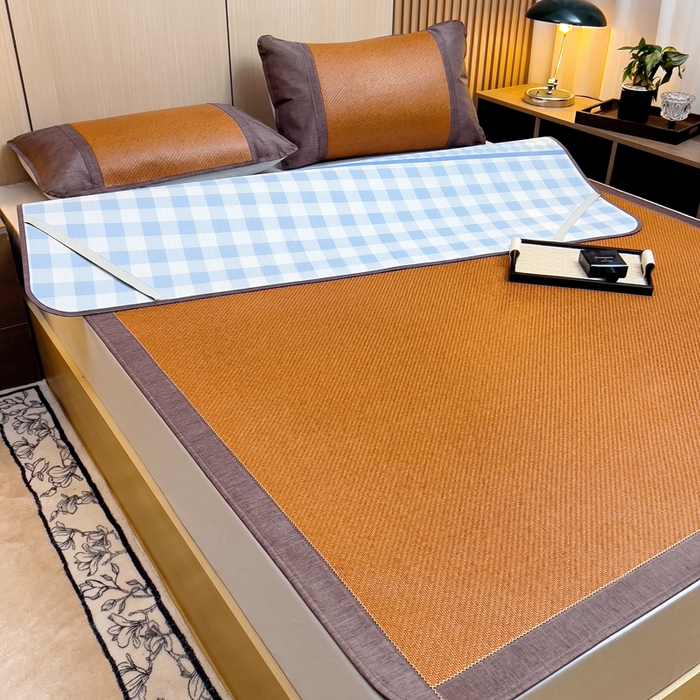 91家纺网 家纺一手货源 找家纺 梵赫 2025新款夏季成人凉感藤席凉席 简约-蓝格