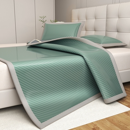 欧邦 2025春夏新款水某星同款斜纹提花冰丝席三件套 凉席款-松绿