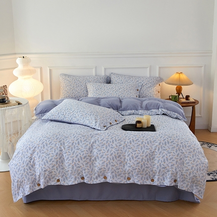 2025新款小碎花纽扣款田园风四件套非全棉纯棉日式水洗棉三件套 繁花雾兰