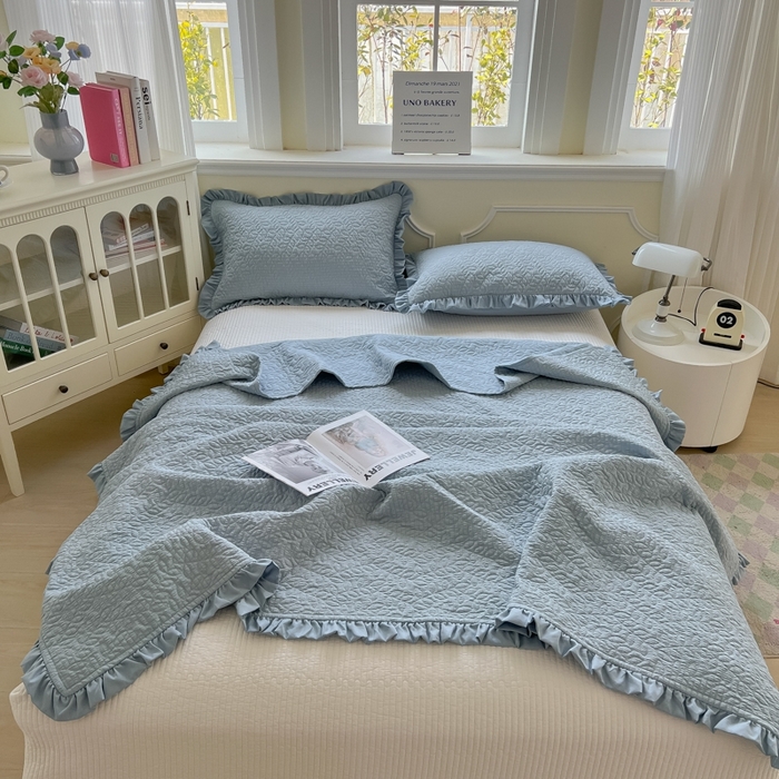 91家纺网 家纺一手货源 找家纺 乐卧家居 2026新款春夏轻氧自然系韩式透气薄款夏被空调被子-曼尼 曼尼-蓝色