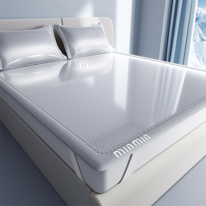 91家纺网 家纺一手货源 找家纺 星座家纺 2025新款斜纹冰丝凉席三件套-绣花款 雪花灰