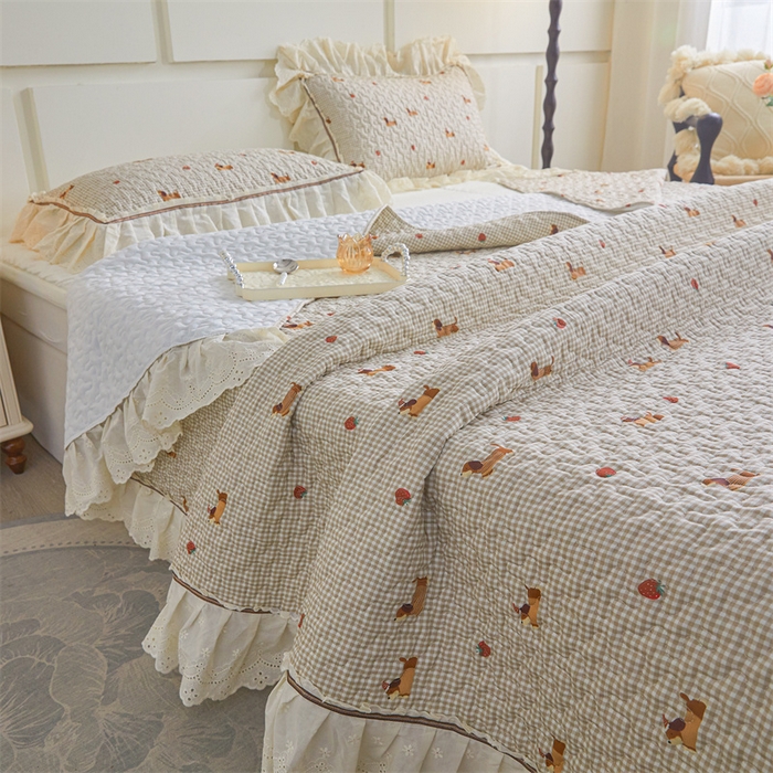 91家纺网 家纺一手货源 找家纺 恒爱家纺 2025新款全棉纯棉韩版印花床盖三件套 顽皮狗