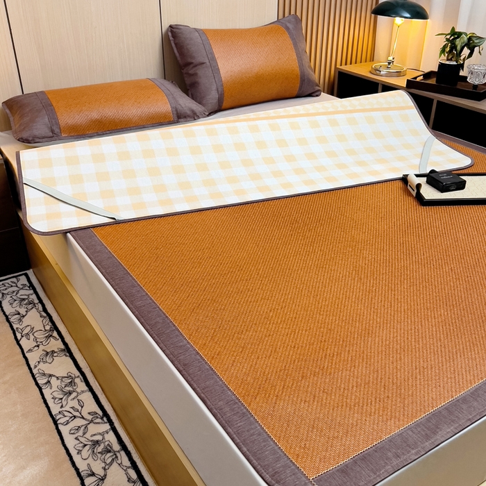 91家纺网 家纺一手货源 找家纺 梵赫 2025新款夏季成人凉感藤席凉席 简约-黄格