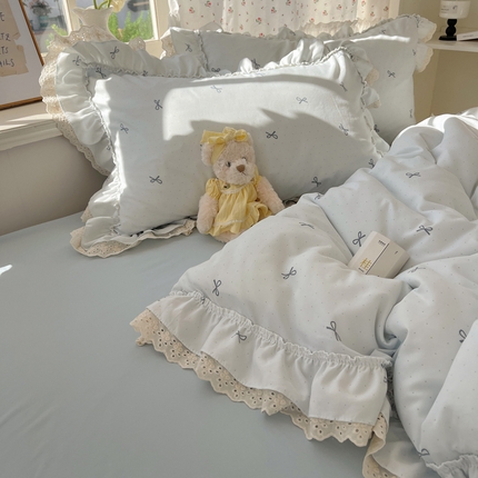 91家纺网 家纺一手货源 找家纺 （总）轻奢坊 2025新款双层纱双层蕾丝花边四件套