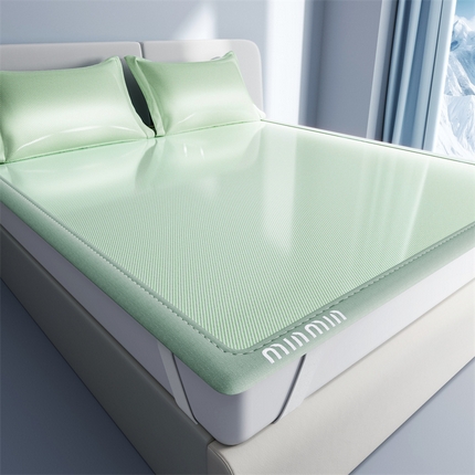星座家纺 2025新款斜纹冰丝凉席三件套-绣花款 凉茶绿