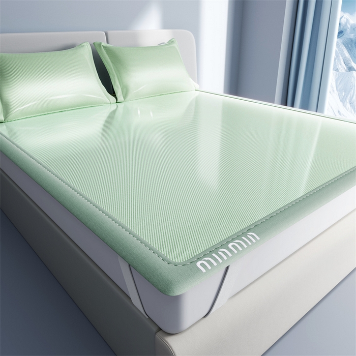 91家纺网 家纺一手货源 找家纺 星座家纺 2025新款斜纹冰丝凉席三件套-绣花款 凉茶绿