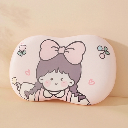 温蔓2025新款冰感丝卡通印花猫肚枕 粉蝴蝶结30*50加内胆