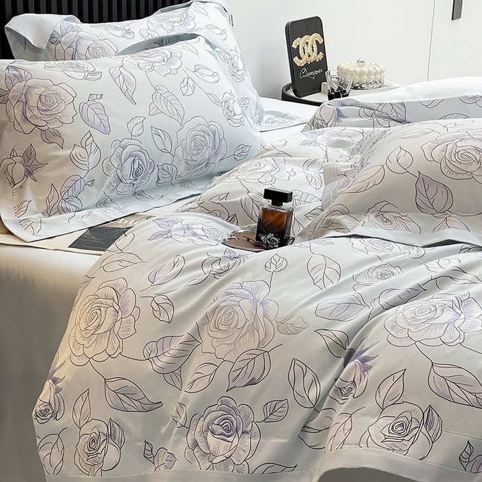 91家纺网 家纺一手货源 找家纺 2025新款夏季热款A类母婴级数码印花全棉四件套高端纯棉被套长绒棉床单床笠床上用品 沐熙-绿