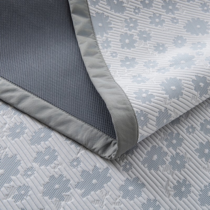 91家纺网 家纺一手货源 找家纺 尚品凤凰 2025新款凉感豆豆席提花三件套 百花争艳  蓝