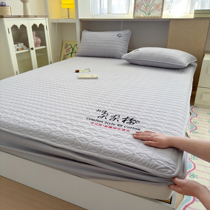 91家纺网 家纺一手货源 找家纺 云雀 2025新款A类加棉刺绣棉花床笠+盖毯 棉花床笠-灰