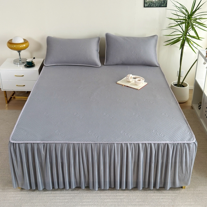 91家纺网 家纺一手货源 找家纺 许林2025新款凉豆豆床裙 北欧灰