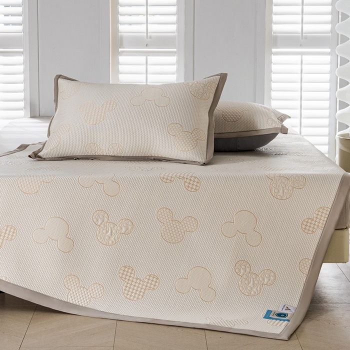 91家纺网 家纺一手货源 找家纺 尚品凤凰 2025新款凉感豆豆席提花三件套 米奇-米黄