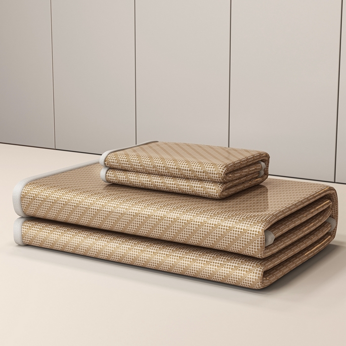 91家纺网 家纺一手货源 找家纺 欧邦 2025春夏新款水某星同款斜纹提花冰丝席三件套 床笠款-深咖