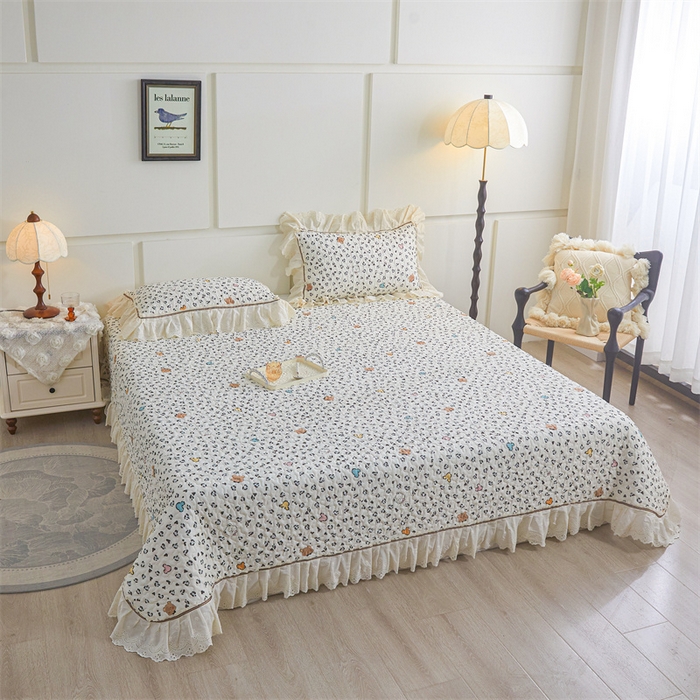 91家纺网 家纺一手货源 找家纺 恒爱家纺 2025新款全棉纯棉韩版印花床盖三件套 泡泡熊