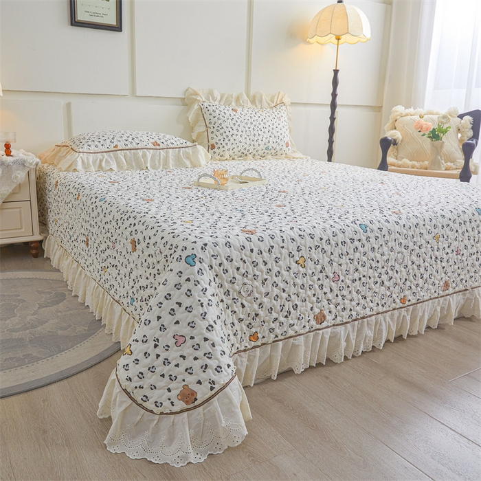 91家纺网 家纺一手货源 找家纺 恒爱家纺 2025新款全棉纯棉韩版印花床盖三件套 泡泡熊