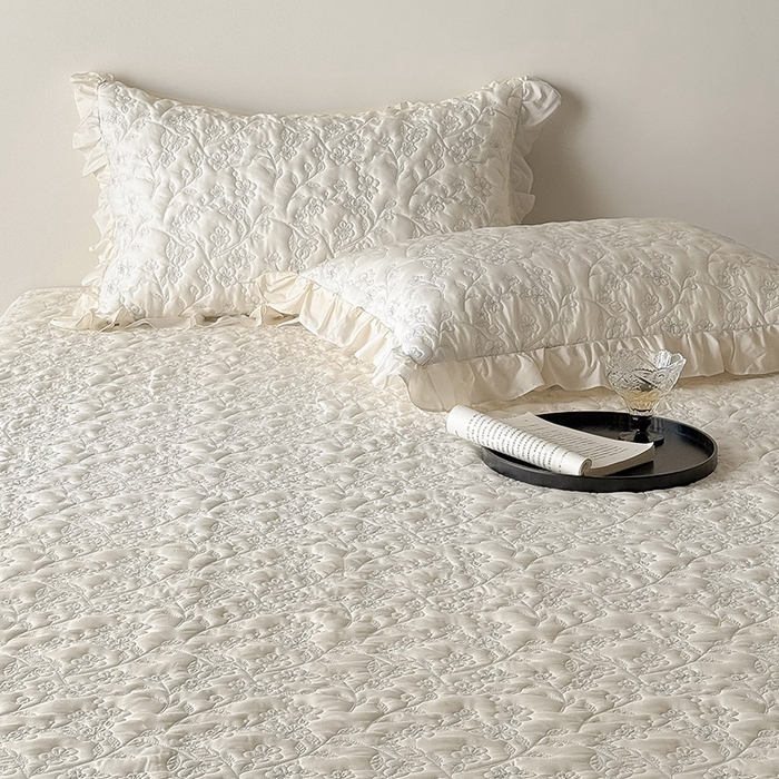 91家纺网 家纺一手货源 找家纺 佳汐蓝家纺2025春夏新品60天丝夹棉床盖多用 素客-奶油白