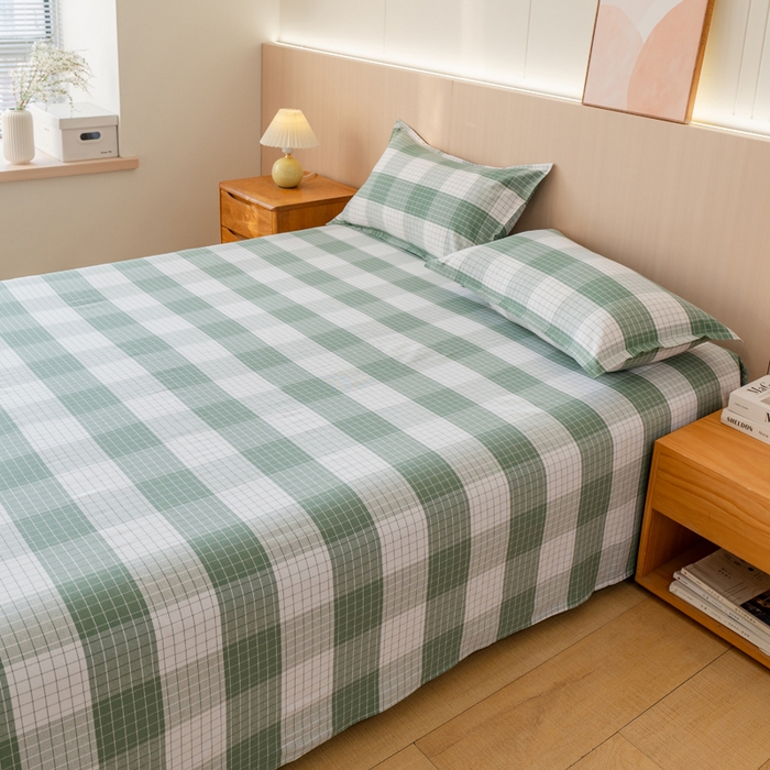 91家纺网 家纺一手货源 找家纺 居美良品 2025新款A类传统非遗手工粗布凉席三件套100%全棉色织床单 素雅- 绿格