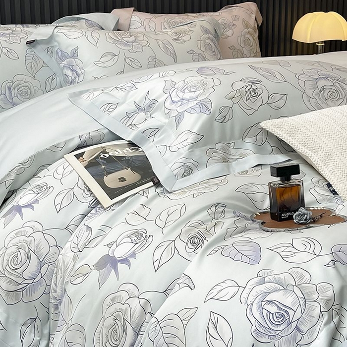 91家纺网 家纺一手货源 找家纺 2025新款夏季热款A类母婴级数码印花全棉四件套高端纯棉被套长绒棉床单床笠床上用品 沐熙-绿