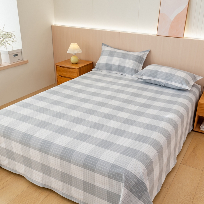 91家纺网 家纺一手货源 找家纺 居美良品 2025新款A类传统非遗手工粗布凉席三件套100%全棉色织床单 素雅-灰格