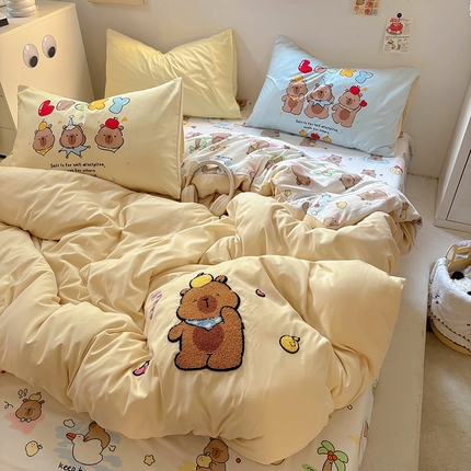 91家纺网 家纺一手货源 找家纺 （总）茉礼 2025新款云朵棉毛巾绣印花四件套