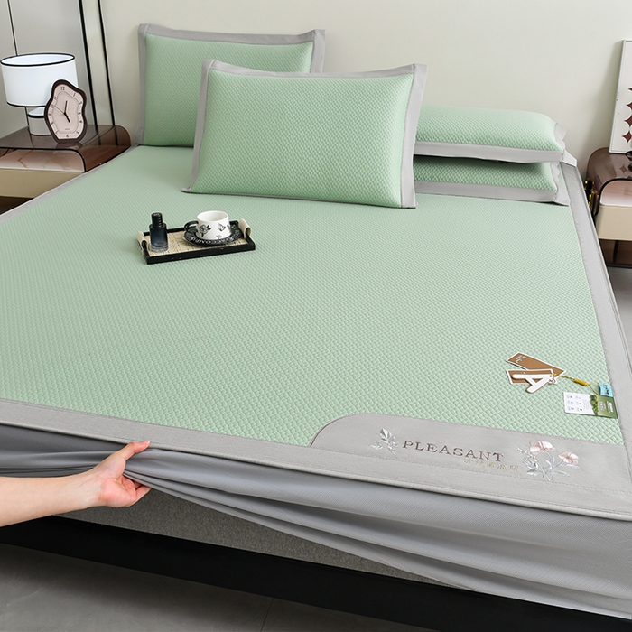 91家纺网 家纺一手货源 找家纺 小牛席业 2025新款3D按摩-鲜花清凉豆豆席系列（床笠款） 绿色