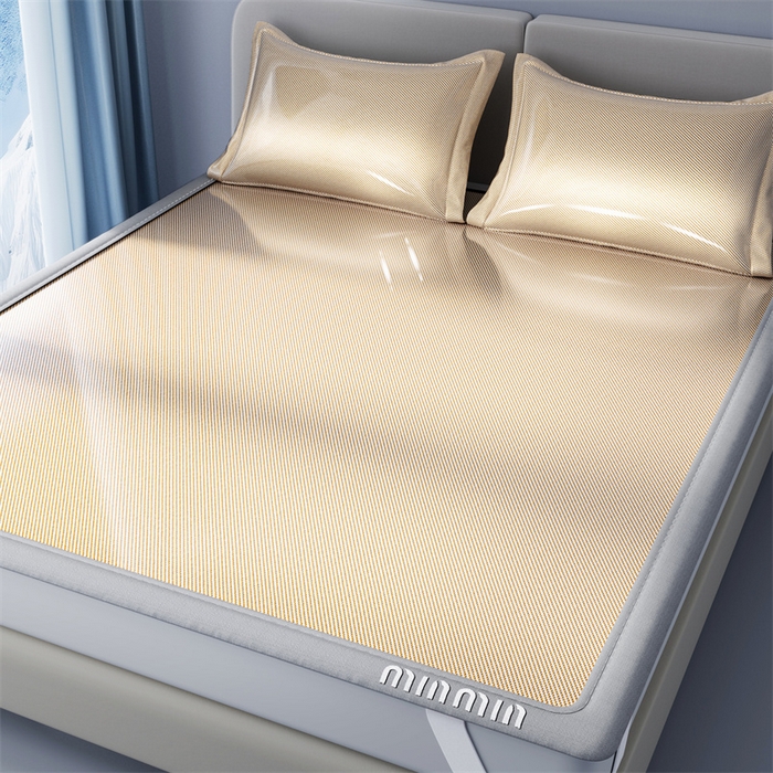 91家纺网 家纺一手货源 找家纺 星座家纺 2025新款斜纹冰丝凉席三件套-绣花款 奶茶咖