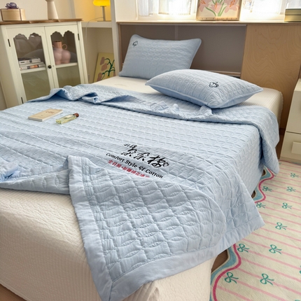 云雀 2025新款A类加棉刺绣棉花床笠+盖毯 棉花盖毯-浅蓝