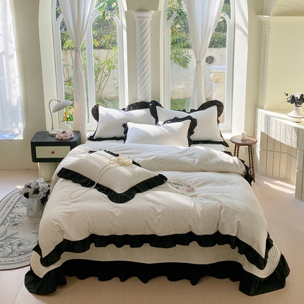八方汇（一户被芯生活馆） 2025新款水洗棉花边夏被款夏凉被空调被床盖四件套 赫本-奶油白