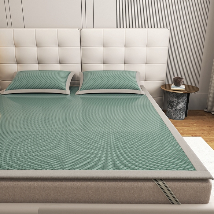 91家纺网 家纺一手货源 找家纺 欧邦 2025春夏新款水某星同款斜纹提花冰丝席三件套 凉席款-松绿