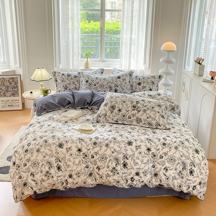 yyds网供 2025新款小清新四件套田园风法式花卉三件套非全棉纯棉小碎花INS风 法式永墨花园