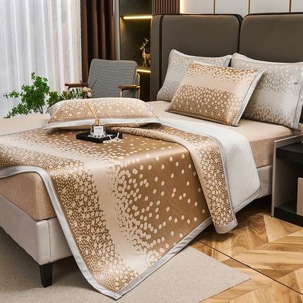 91家纺网 家纺一手货源 找家纺 悦织湾家纺2025新款三明治碳光提花冰藤席三件套2025新款夏凉席冰丝席子藤席轻奢时尚电商直播热销款 波点-卡