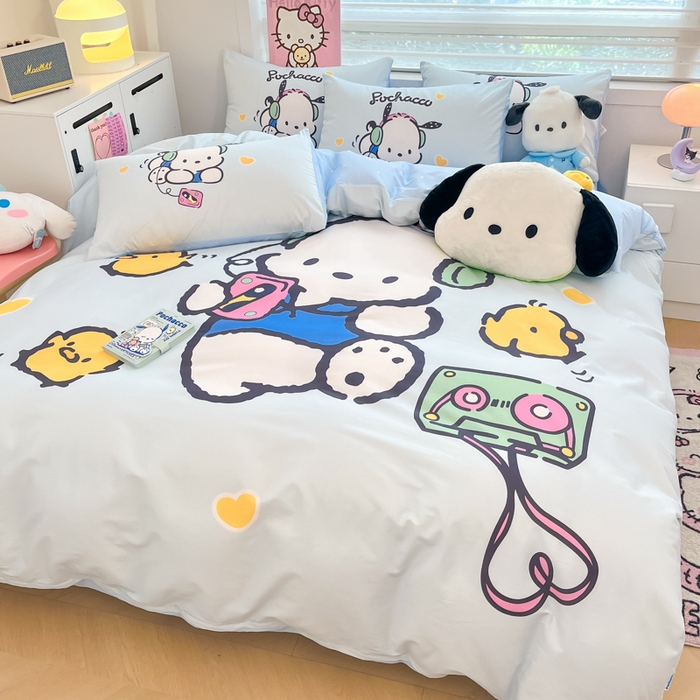 91家纺网 家纺一手货源 找家纺 暮思家居 2025新款正版授权三丽鸥大阪全棉数码印花纯棉四件套系列-第三批(专版花型) 大版-音乐帕恰狗