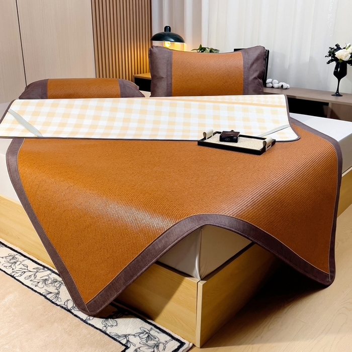 91家纺网 家纺一手货源 找家纺 梵赫 2025新款夏季成人凉感藤席凉席 简约-黄格